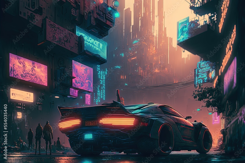 Generative Ai, cyberpunk city with neon light, city life, futuristic ...