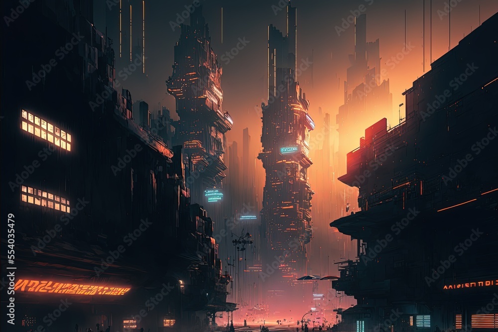 Generative Ai, cyberpunk city with neon light, city life, futuristic ...