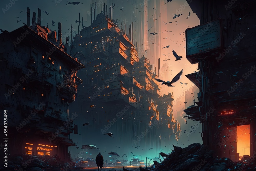 Generative Ai, cyberpunk city with neon light, city life, futuristic ...