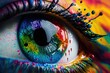 Leinwandbild Motiv Generative AI, human eye close up with colorful paint , ink splashes and drips
