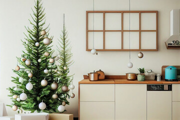 Wall Mural - modern christmas ktchen room decor  created with Generative Ai technology