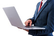 businessman using a personal computer or laptop device on transparent background