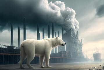 Wall Mural - Generative ai polar bear standing in front of firms