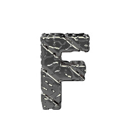 Symbol made of silver diagonal unpolished blocks. letter f