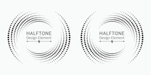 Halftone Circular Frame Logo Set. Circle Dots Isolated On The White Background. Fabric Design Element. Halftone Circle Dots Texture. Vector Design Element For Various Purposes.