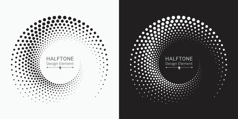 Halftone circular frame logo set. Circle dots isolated on the white background. Fabric design element. Halftone circle dots texture. Vector design element for various purposes.