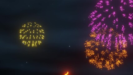 Wall Mural - New year's eve fireworks celebration. 3d animation