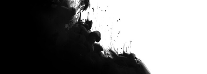 Wall Mural - ink black color smoke blot on png transparent abstract contrast background.