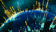 Blue vivid image of Globe Hologram Blue Background