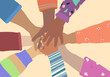 © Béa - Back to school group of children with hands raised. School children of different ethnicities. Isolated image.
