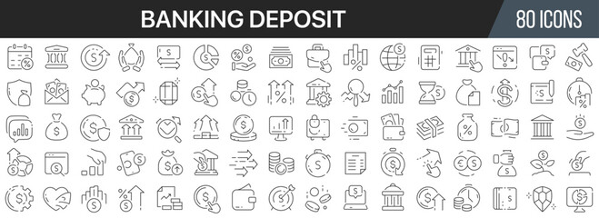 Leinwandbilder - Banking deposit line icons collection. Big UI icon set in a flat design. Thin outline icons pack. Vector illustration EPS10