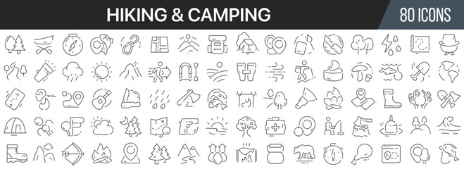 Poster - Hiking and camping line icons collection. Big UI icon set in a flat design. Thin outline icons pack. Vector illustration EPS10