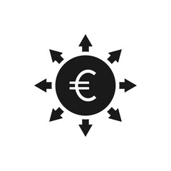 Wall Mural - Euro sign with multi-directional arrows. Spread of money. Financial deployment