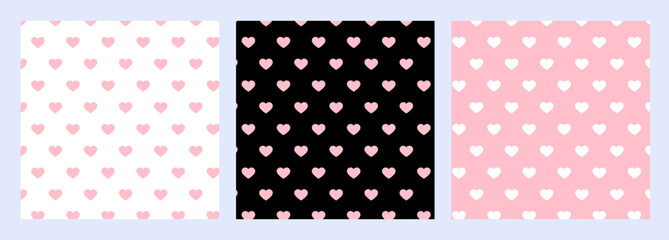 Poster - Pattern seamless heart abstract backgrounds set in pink luxury color. Valentine's Day geometric vector collection design template .