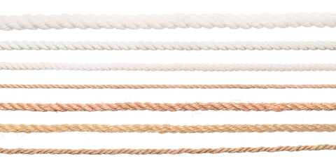 ropes set. collection of different straight long ropes. png isolated with transparency