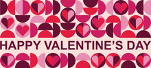 Abstract Vector Valentine's Day Banner. Geometric Bauhaus Pattern