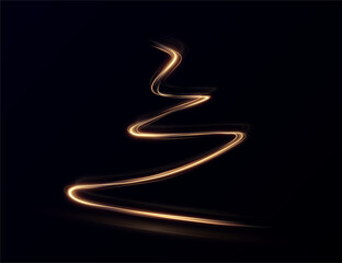 Leinwandbilder - Light golden Twirl. Curve light effect of golden line. Element for your design, advertising, postcards, invitations, screensavers, websites, games. Festive light tree for the new year 2023.	
