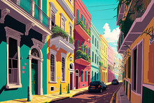 View Of Old San Juan, Puerto Rico's Vibrant Facades. Generative AI