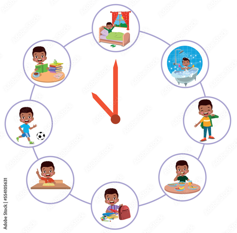 Vector de Stock Cartoon kid daily routine activities set | Adobe Stock