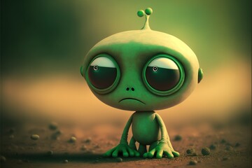 Cute sad green little alien