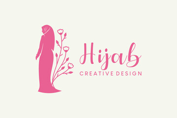 Hijab logo design, hijab boutique, hijab fashion and hijab beauty with creative hijab woman silhouettes
