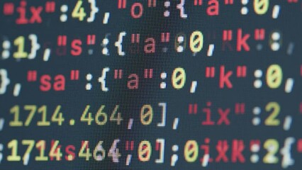 Coding UX UI script text on screen, HTML5 in editor for website development, Close up Macro of Programming code software developer. 