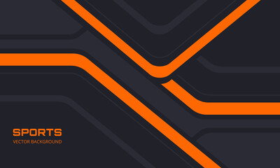 Wall Mural - Orange and black sports background with abstract design motion elements, angles and arrows. Abstract dark gray and orange waved background.