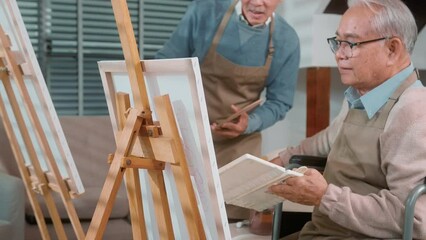 Wall Mural - Group of Asian senior people are enjoy  painting at elderly healthcare center, elder group therapy concept.