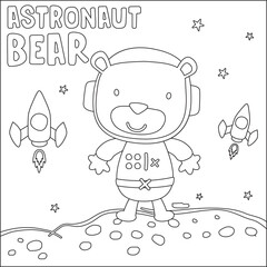  Vector illustration of cute cartoon astronauts little bear in space, Childish design for kids activity colouring book or page.
