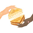 © Emi Tse - multi ethnic hands sharing a delicious grilled cheese sandwich on transparent background