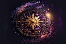 Old Compass On Abstract Space Background. Ancient Astronomical Device. Astrology, Astronomy And Science Concept. Mystical Art. Generative AI