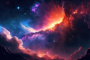 Wall Mural - colorful abstract background of space. starfield illustration. neon nebula. generative ai