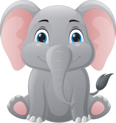 Poster - Cute baby elephant cartoon sitting