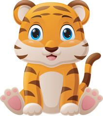 Sticker - Cute baby tiger cartoon sitting