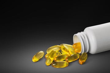 Poster - Supplements, pills, drugs on dark background.