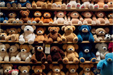 Fototapeta Pokój dzieciecy - Shelves Full of Old Forgotten Stuffed Teddy Bears. Generative ai
