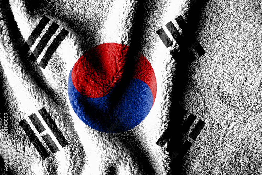 Towel fabric pattern flag of South Korea. The texture of the wrinkled surface of the fabric.