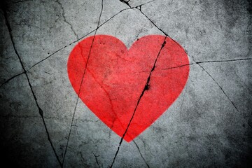 Wall Mural - Shape of red heart on cracked texture