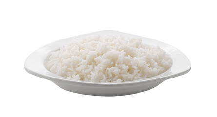 Cooked Jasmin Rice in white plate on transparent png