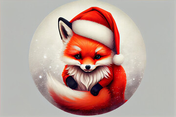 Wall Mural - Red Fox Badge in Christmas Hat