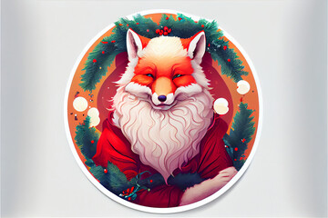 Wall Mural - Fox badge of Christmas