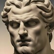 Generative AI image featuring a white marble Greek statue bust of a handsome young man with a chiseled face and alabaster skin. Marble bust of the Greek god Adonis, god of beauty.