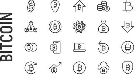 Canvas Print - Vector set of bitcoin thin line icons.