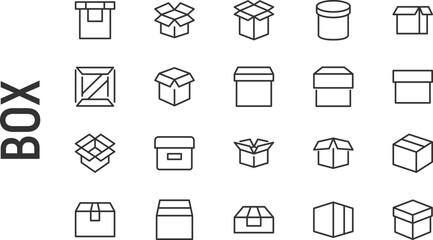 Poster - Vector set of box thin line icons.