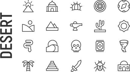 Canvas Print - Vector set of desert thin line icons.