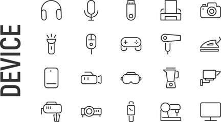 Wall Mural - Vector set of device thin line icons.