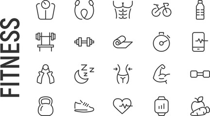 Sticker - Vector set of fitness thin line icons.