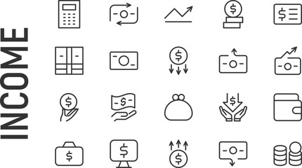 Wall Mural - Vector set of income thin line icons.