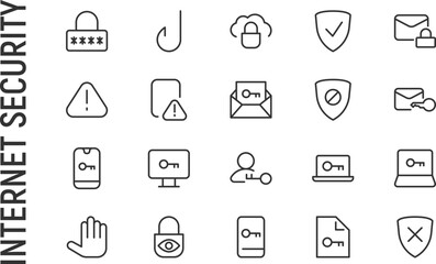 Sticker - Vector set of internet security thin line icons.