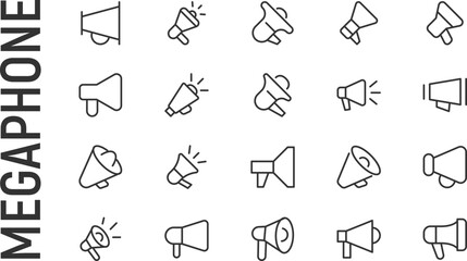 Sticker - Vector set of megaphone thin line icons.